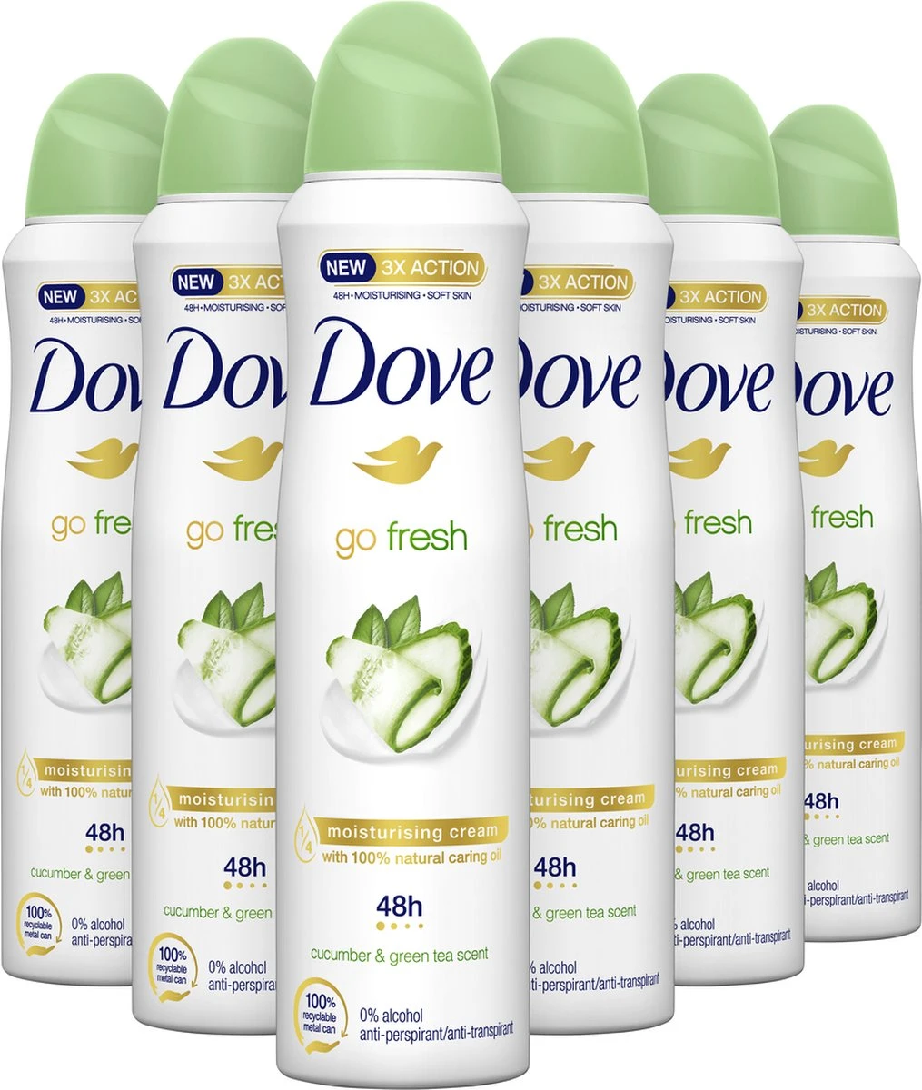 Dove Go Fresh Anti-transpirant Deodorant Spray Cucumber - 6 X 150 Ml - Voordeelverpakking