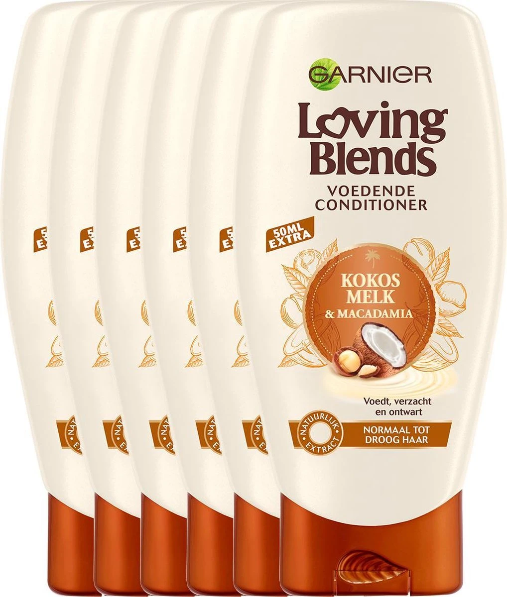 Garnier Loving Blends Conditioner - Kokosmelk & Macadamia - Droog Haar - 6 X 250 Ml - Voordeelverpakking