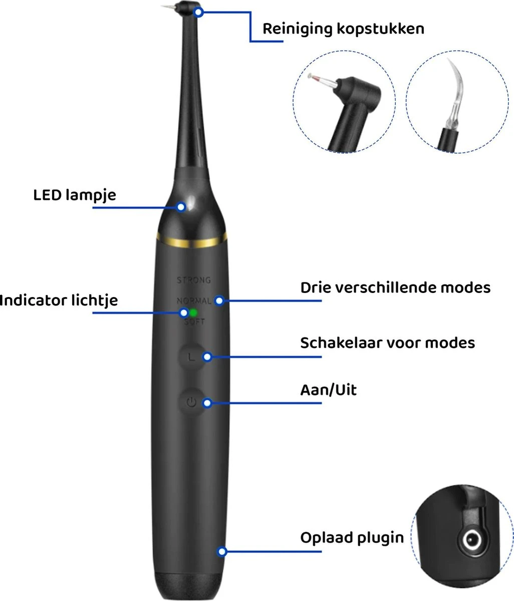 ExCorn Elektrische Tandsteen Verwijderaar - Inclusief 6-delig Tandartsset - 3 Standen - Elektrisch Tandplak Verwijderen - Tanden Polijsten - Afbeelding 2