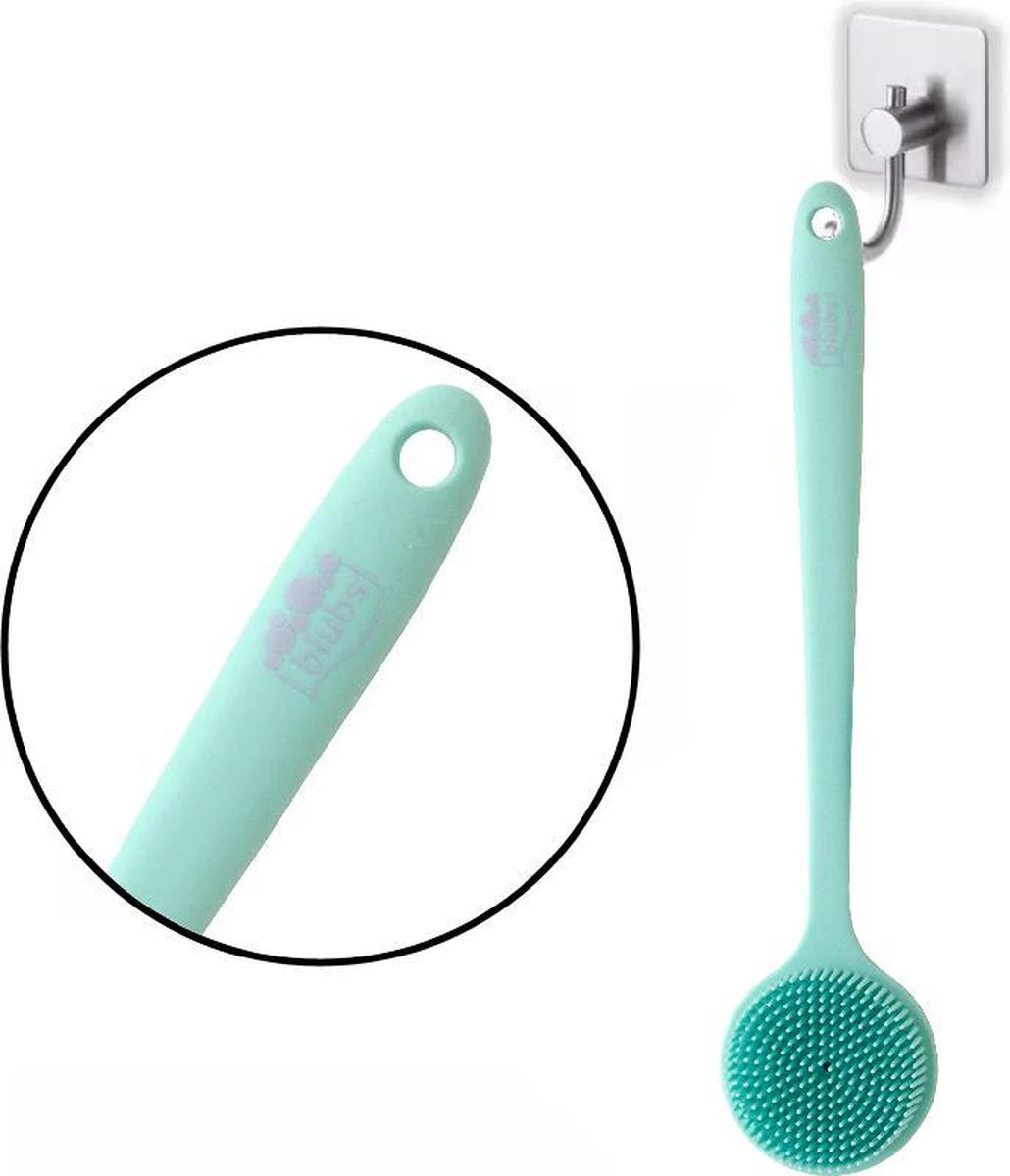 Blubs® – Badborstel – Dry Brush – Rug Scrubber – Lichaamsborstel – Rugborstel Douche Met Steel – Huidborstel – Doucheborstel – Bad- & Doucheaccessoires – Badborstel Met Steel – Doucheborstel Rugborstel – Siliconen Borstel – Massage – Cyaan - Afbeelding 5