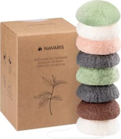 Navaris Set Van 8 Konjac Sponzen - Natuurlijke Sponzen Voor Gezichtsreiniging - Reinigt De Rijpe, Onzuivere, Droge, Gevoelige En Normale Huid - Vegan
