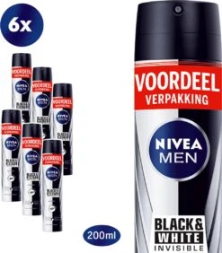 NIVEA MEN Invisible For Black & White Power Deodorant Spray - 6 X 200ml - Voordeelverpakking