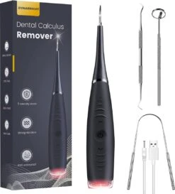 DynaBright Elektrische Tandsteen Verwijderaar - 5 Standen - 5 Delig - Incl. Professionele Tandarts Set - Tandplak - Zwart - Tong Schraper - USB - Tand Verzorging