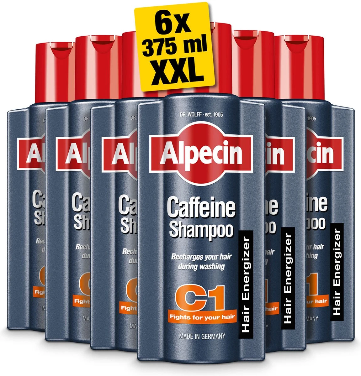 Alpecin Cafeïne Shampoo C1 6x 375ml | Voorkomt En Vermindert Haaruitval | Natuurlijke Haargroei Shampoo Voor Mannen