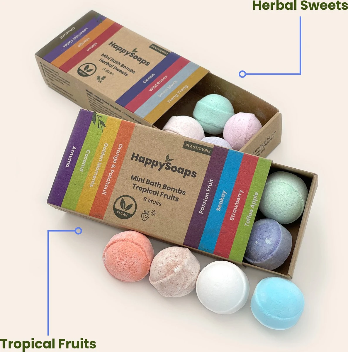 HappySoaps Mini Bath Bombs - Herbal Sweets - 8 Bruisballen In Verschillende Kruidig Zoete Geuren - 100% Plasticvrij, Vegan & Natuurlijk - Afbeelding 7
