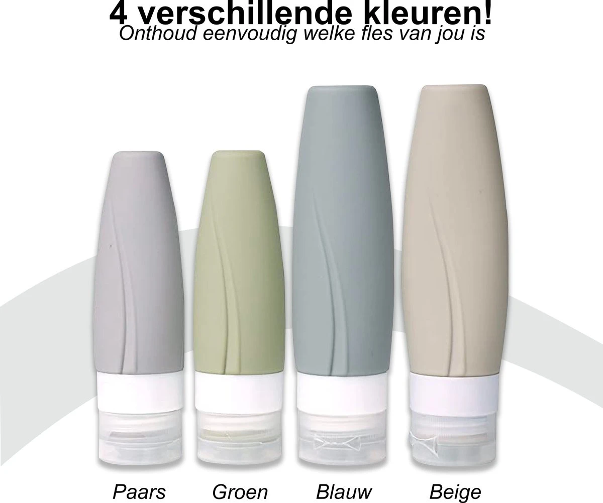 Boxed Reisflesjes Met Etui - Reisset - Verschillende Maten - Siliconen Navulbare Reisflacons - Reis Toilettas - Vliegtuig Handbagage - Afbeelding 11