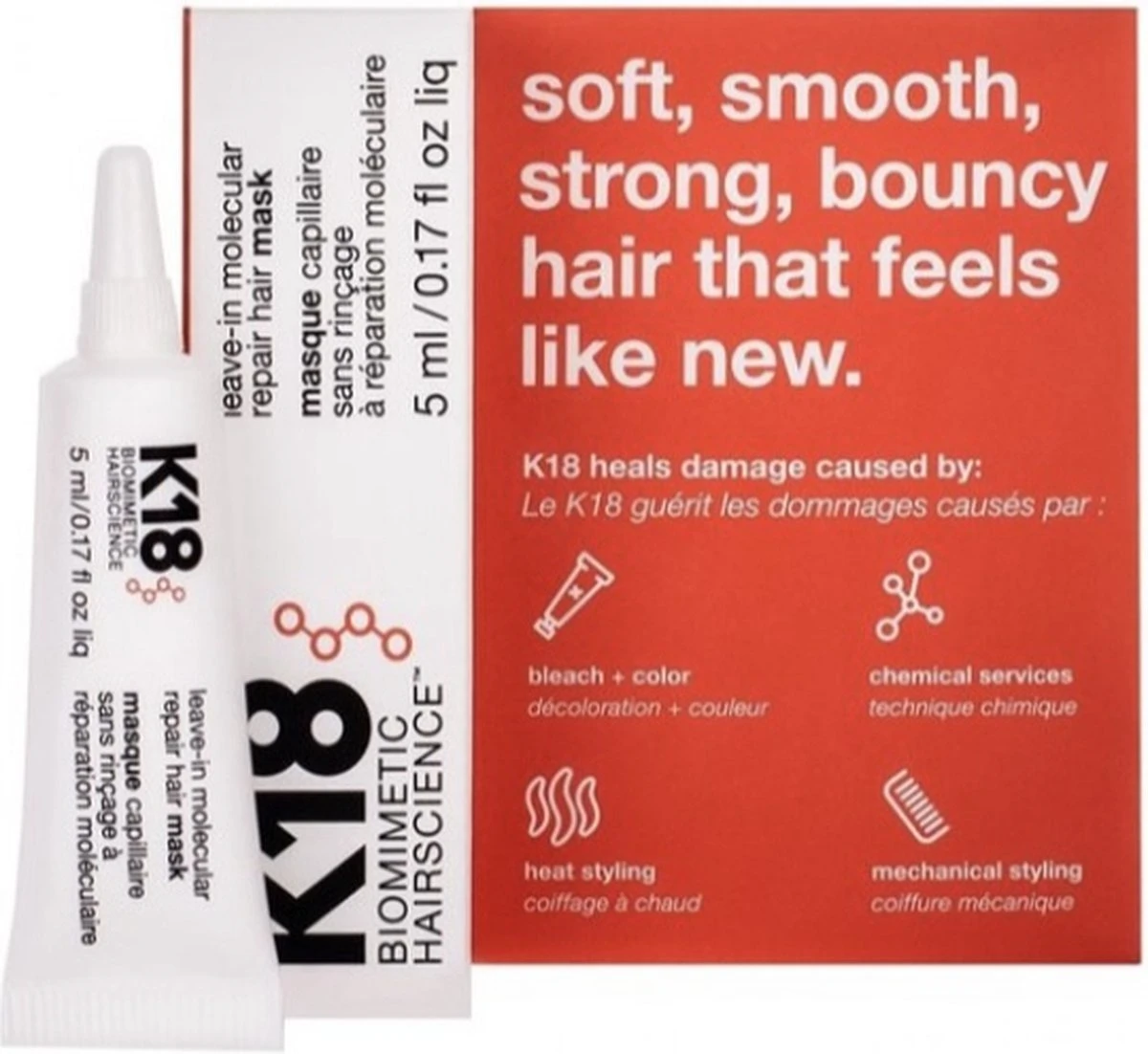 K18 Hair Pro Leave-in Molecular Repair Mask 5 Ml Tube - Haarmasker Droog Haar - Haarmasker Beschadigd Haar - Afbeelding 4
