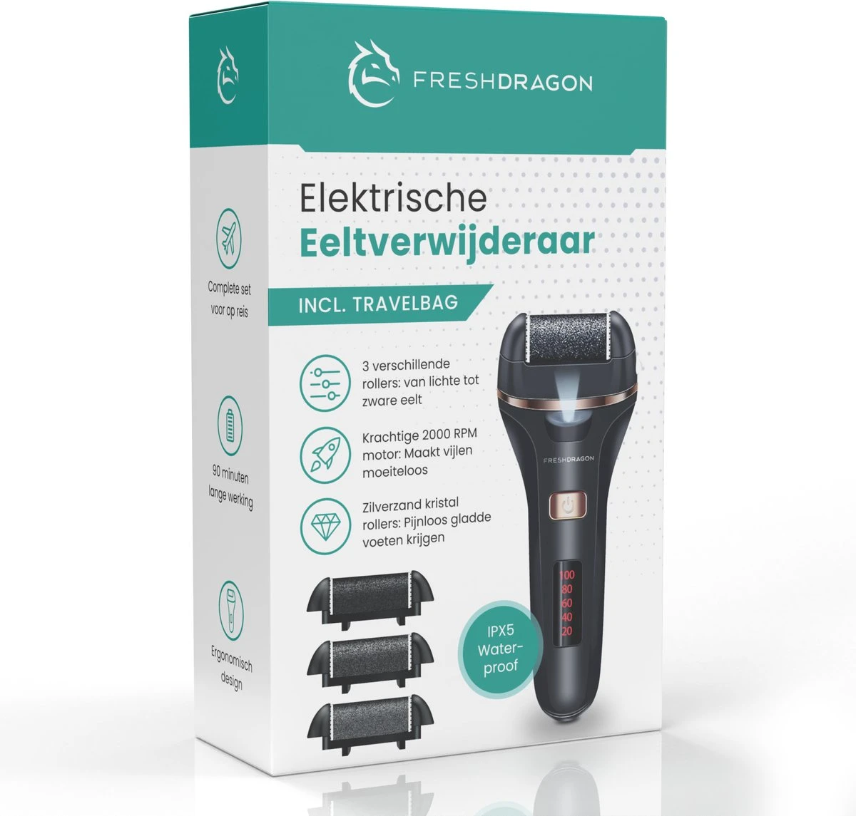 FreshDragon Elektrische Eelt Verwijderaar - Voetvijl - Inclusief 3 Rollers - Oplaadbaar - Afbeelding 8
