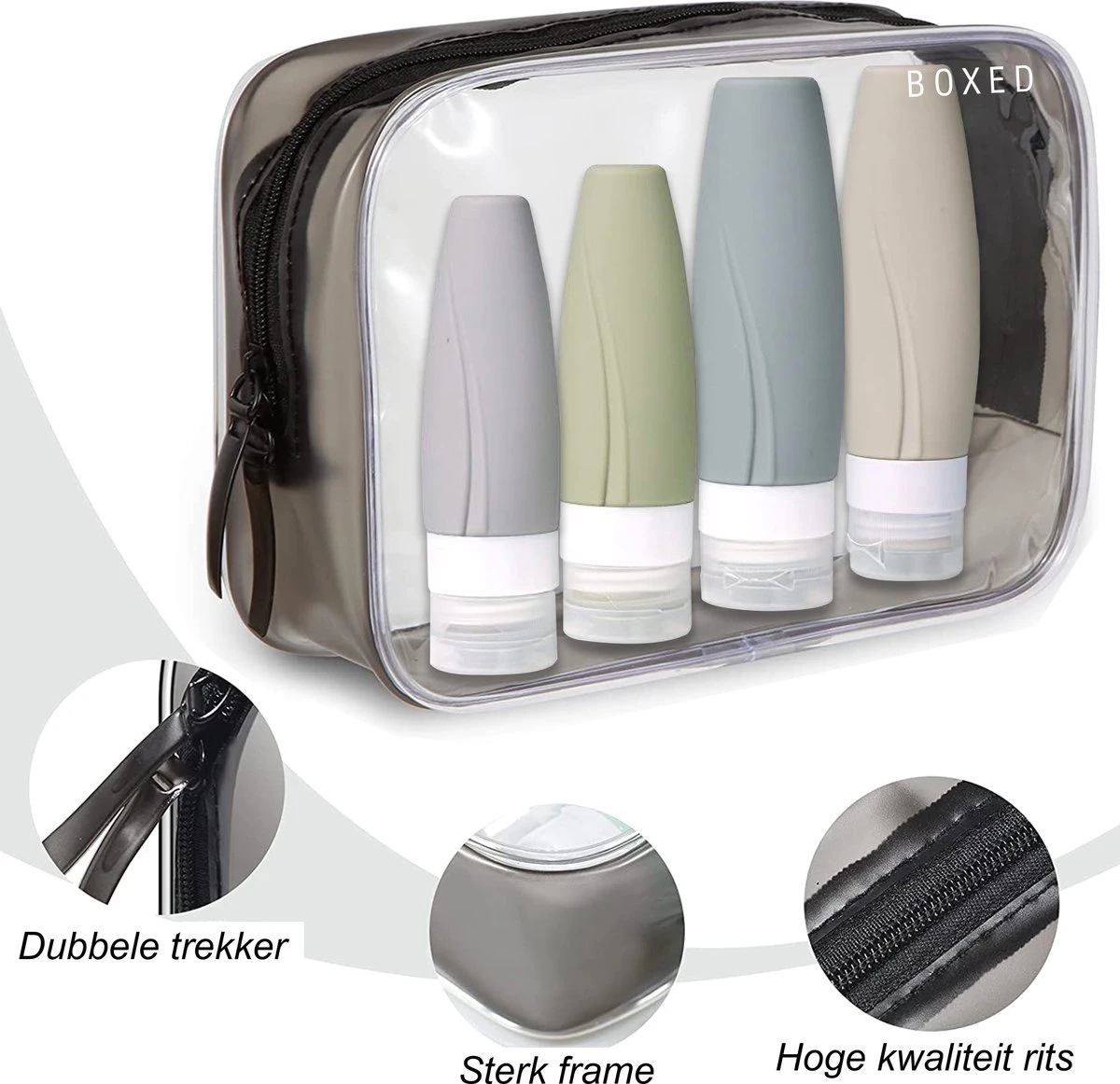 Boxed Reisflesjes Met Etui - Reisset - Verschillende Maten - Siliconen Navulbare Reisflacons - Reis Toilettas - Vliegtuig Handbagage - Afbeelding 5