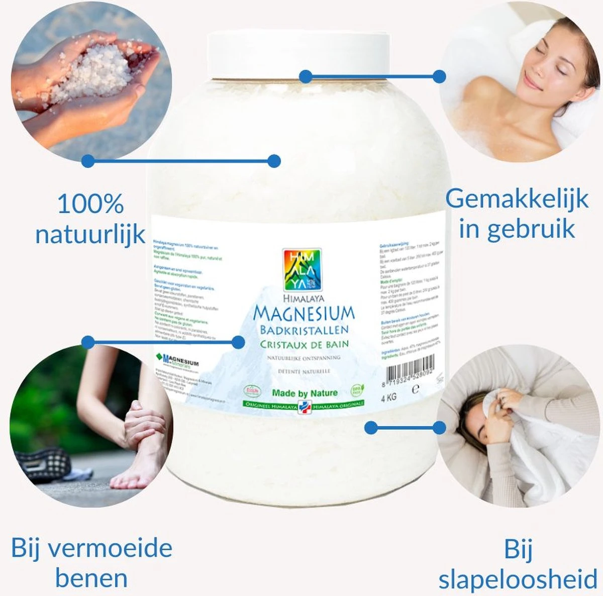 Magnesium Badkristallen-Vlokken-Flakes Van Himalaya Magnesium| 2,5 Kg - Food Kwaliteit | Magnesium Voetbadzout - Afbeelding 2