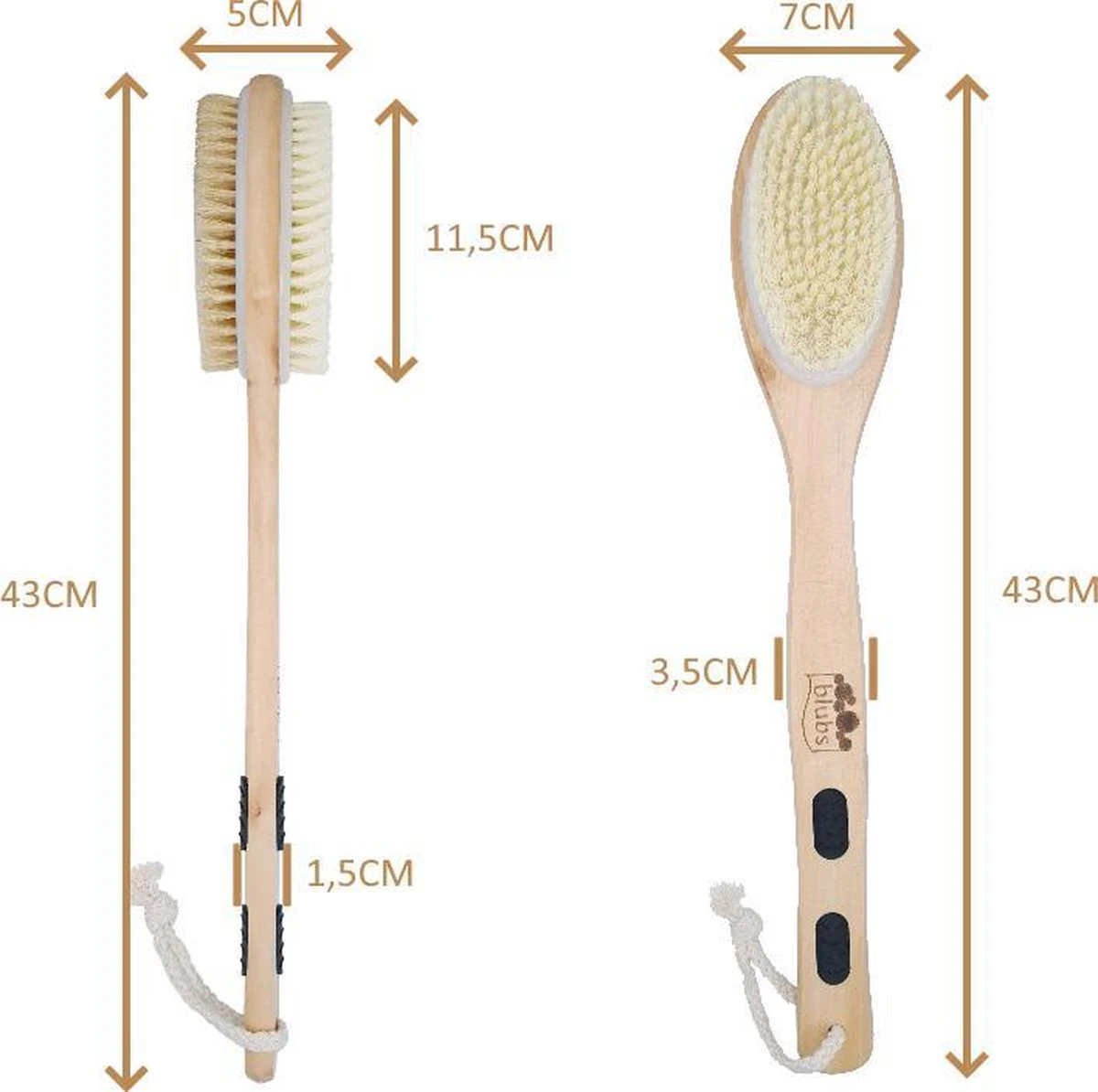 Blubs® – Houten Badborstel – Dry Brush – Rug Scrubber – Lichaamsborstel – Rugborstel Douche Met Steel – Huidborstel – Rugborstel Hout – Houten Badborstel Met Steel – Doucheborstel Met Steel – Houten Borstel – Droogborstel – Massage – Zwart - Afbeelding 6