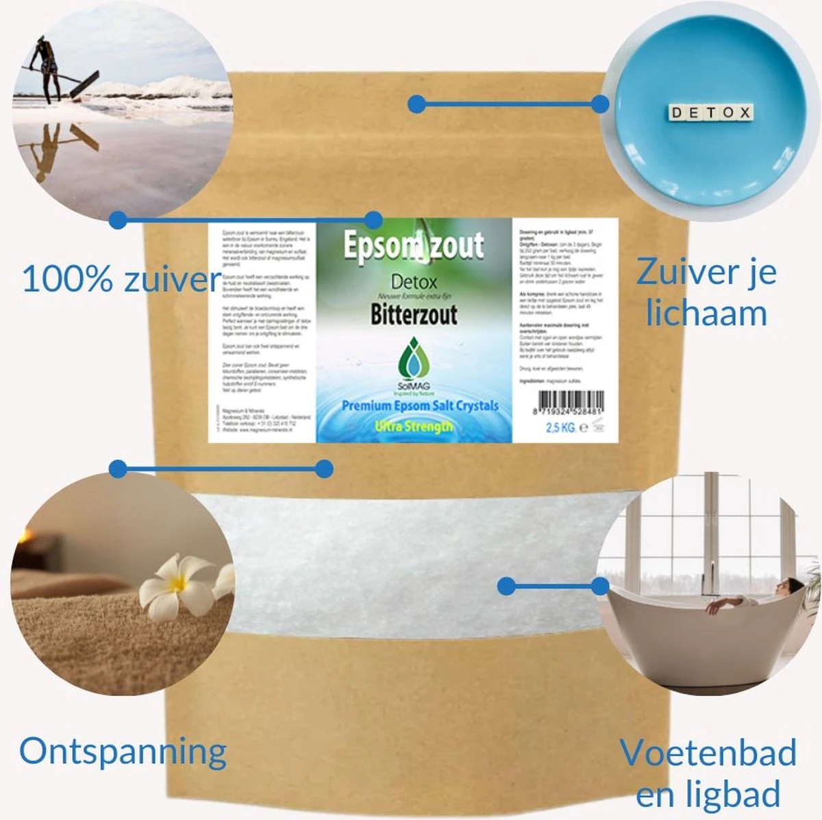 Epsom Zout - Bitterzout - Magnesiumsulfaat - Badzout - 25 Kg - In Zak - Voetenbad - Afbeelding 2