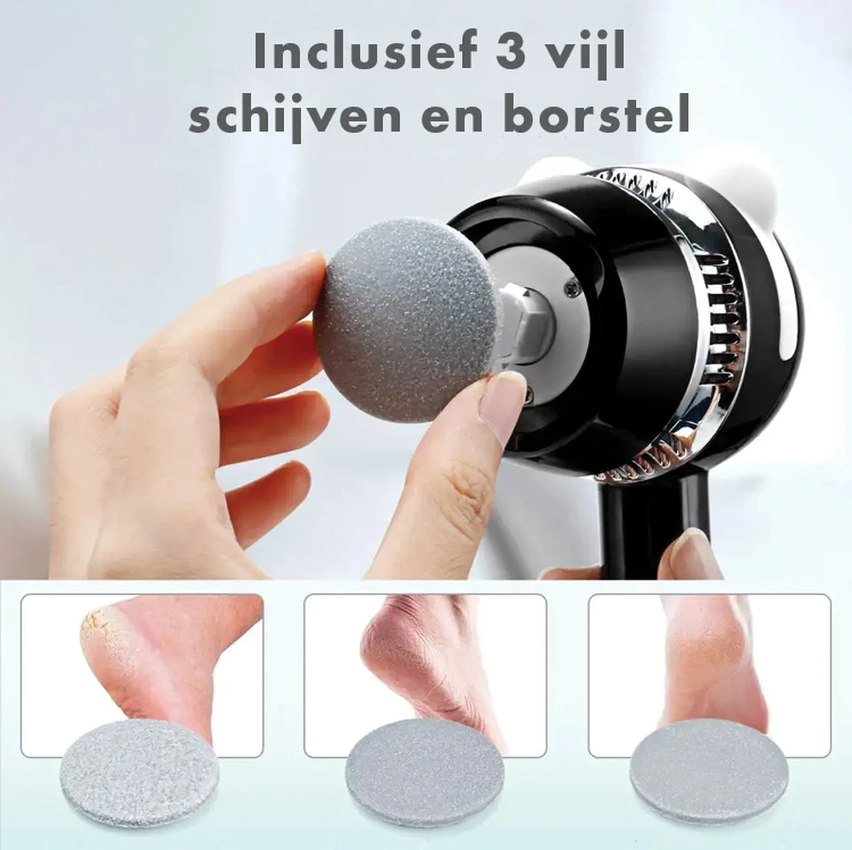 TTC - Elektrische Eeltverwijderaar - Stofzuigfunctie - 3 Snelheden - Inclusief 3 Vijlschijven & Borstel USB-Oplaadbaar -- Voetverzorging - Voetvijl Elektrisch - Pedicureset Elektrisch Voeten -Moederdag - Afbeelding 4