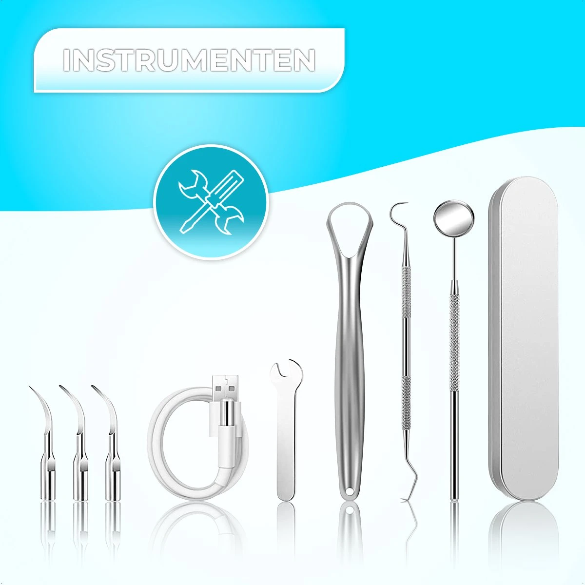 Tandsteen Verwijderaar Set - Elektrisch - Sonisch - Draadloos - Tandplak Verwijderen - Wit - Afbeelding 3