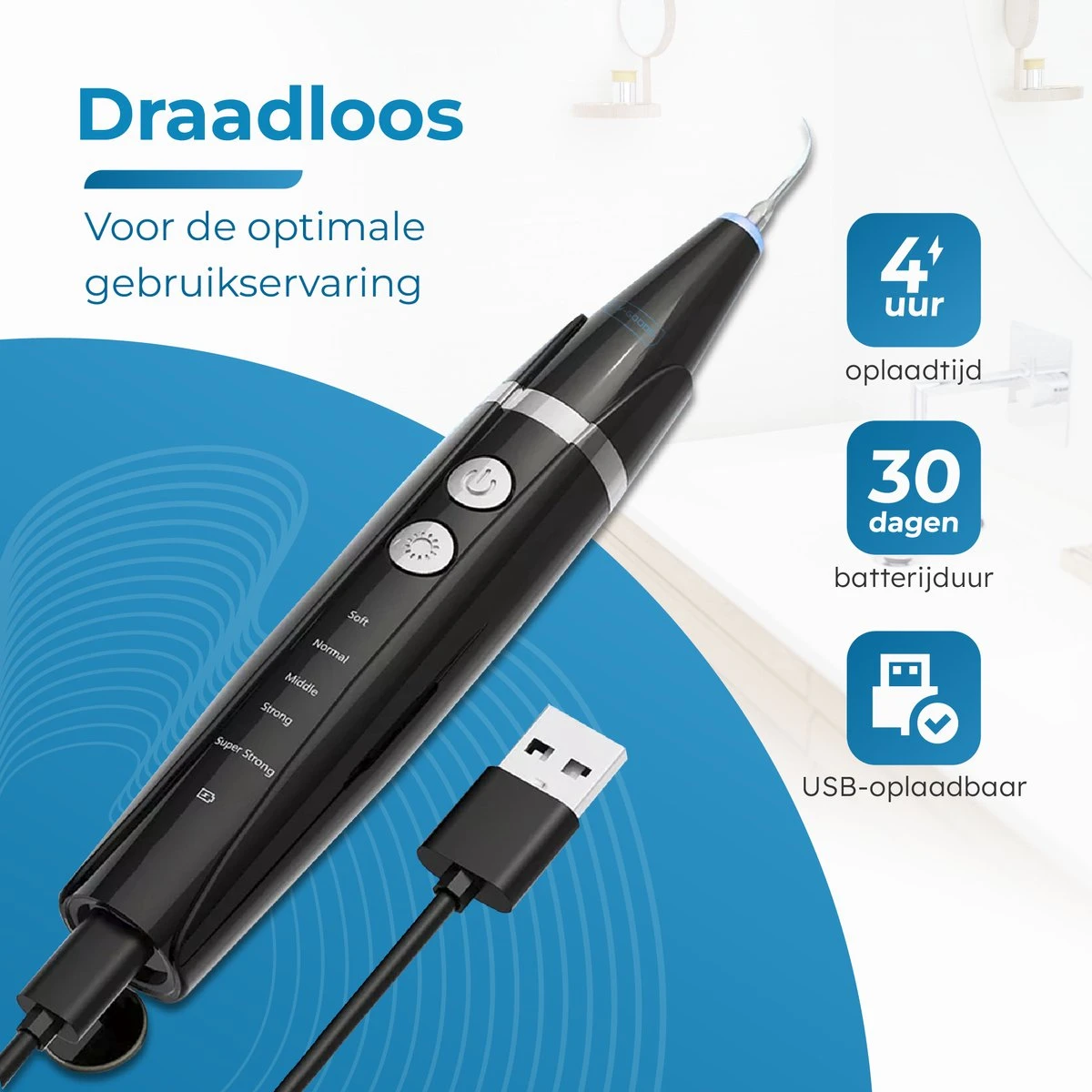 V-Goods Premium Sonische Tandsteen Verwijderaar - 5 Standen - Inclusief Tandarts Set - 3 Opzetstukken - Tandplak - Afbeelding 8