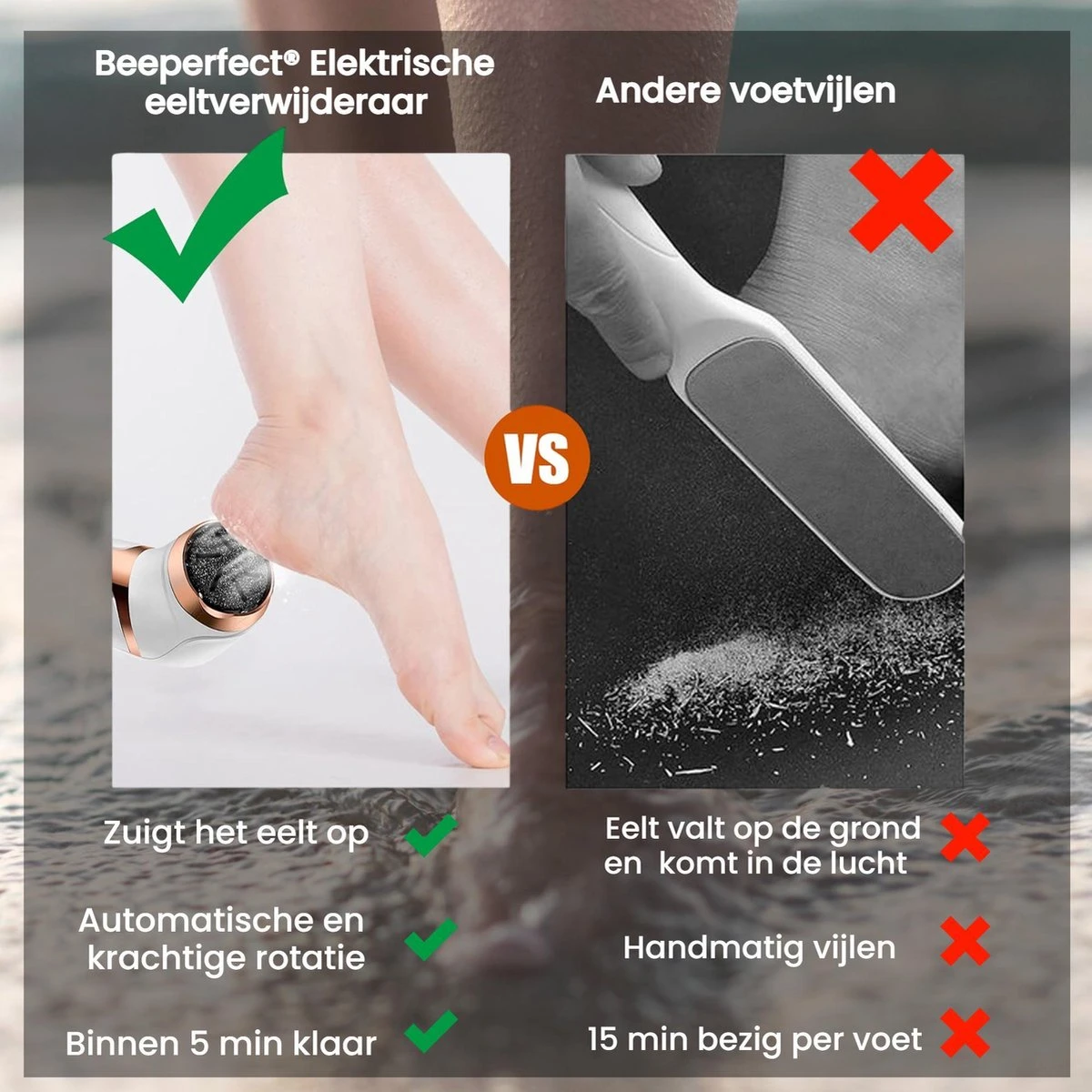 Beeperfect® Elektrische Eeltverwijderaar Met Stofzuigsysteem - Voetvijl - Eeltvijl - IPX7 Waterdicht - Gratis Pedicure Set - Zwart - Afbeelding 7