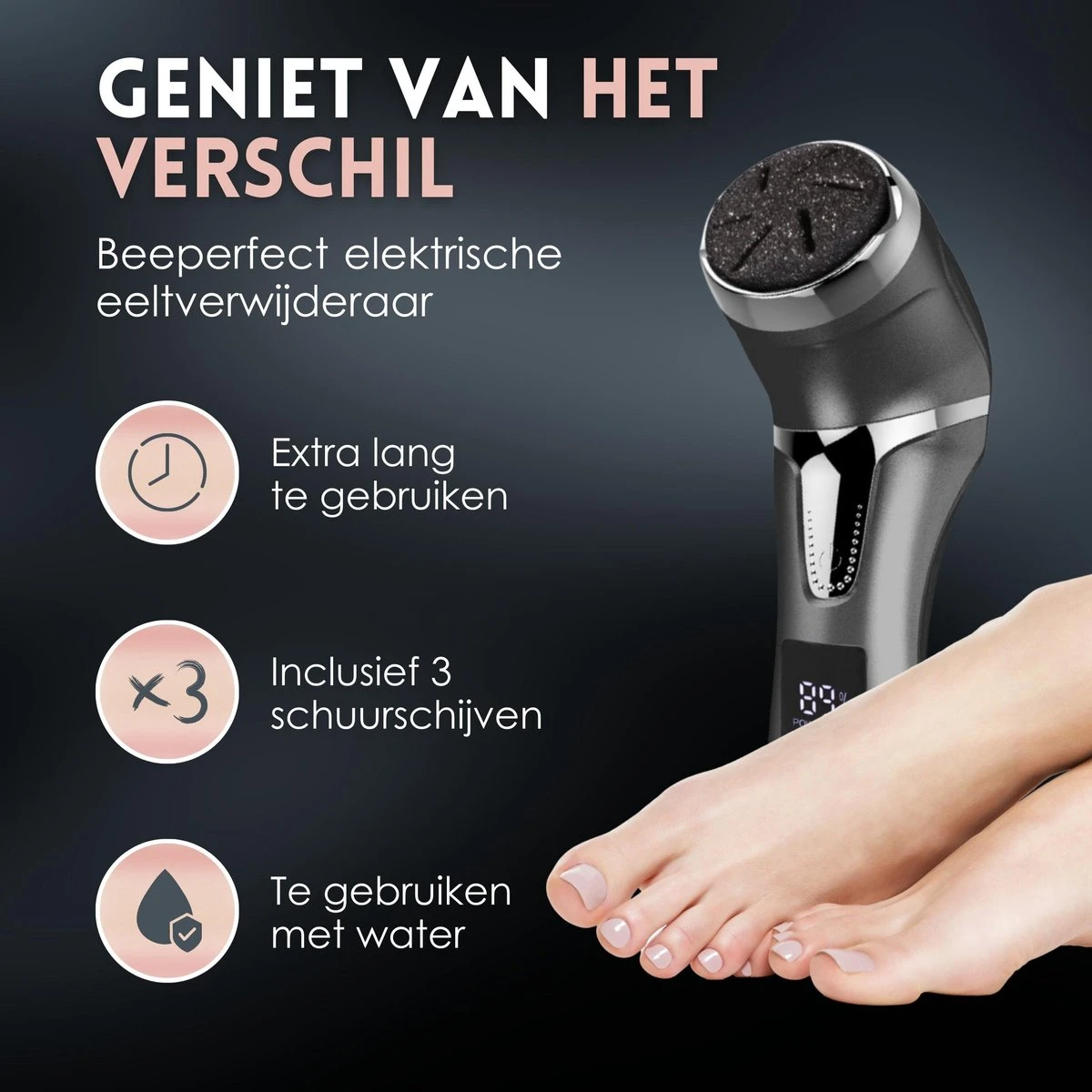 Beeperfect® Elektrische Eeltverwijderaar Met Stofzuigsysteem - Voetvijl - Eeltvijl - IPX7 Waterdicht - Gratis Pedicure Set - Zwart - Afbeelding 12