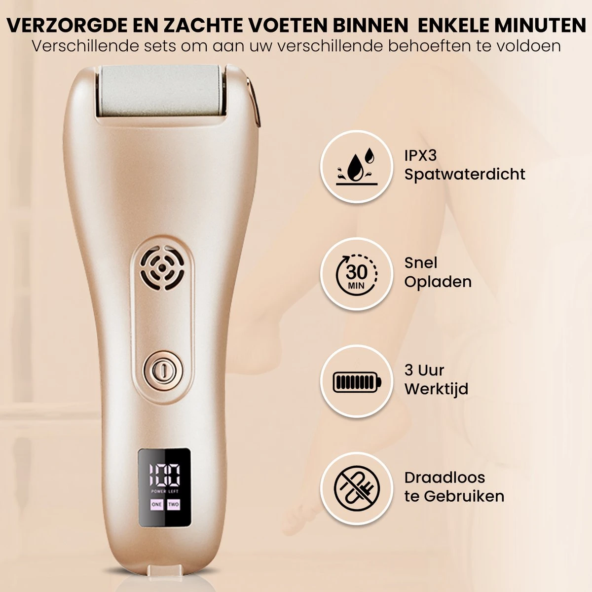 BAESS Elektrische Eeltverwijderaar - 3 Slijprollen - Afzuiging - Oplaadbaar - Goud - Afbeelding 9