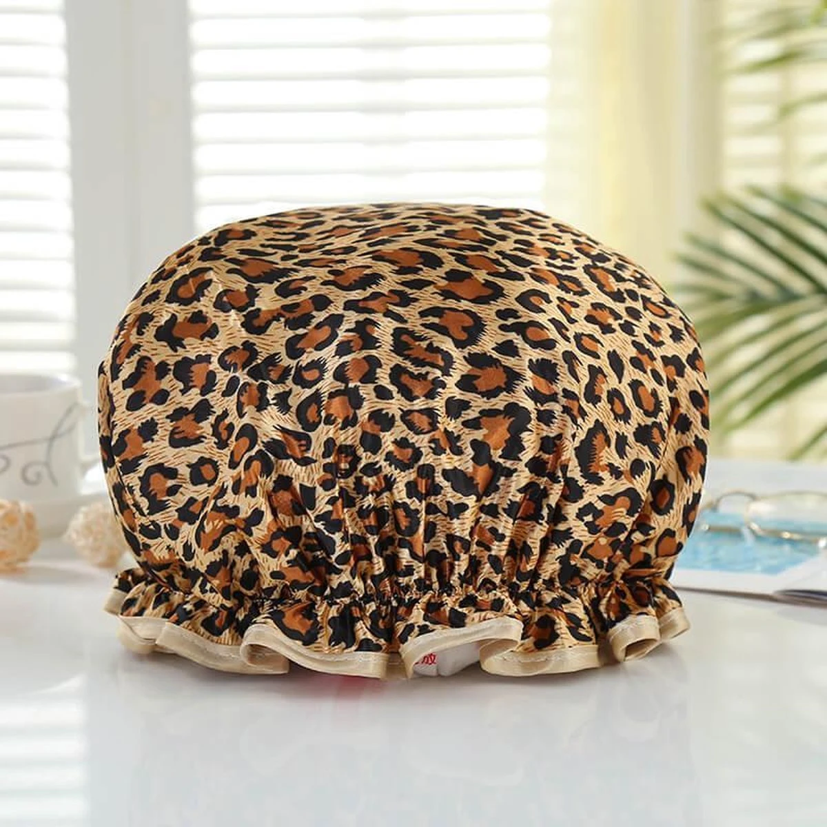 GROTE Douchemuts / Shower Cap / Douchekapje / Douche Cap Voor Vol Haar / Krullen / Afro - Bruine Leopard / Panter