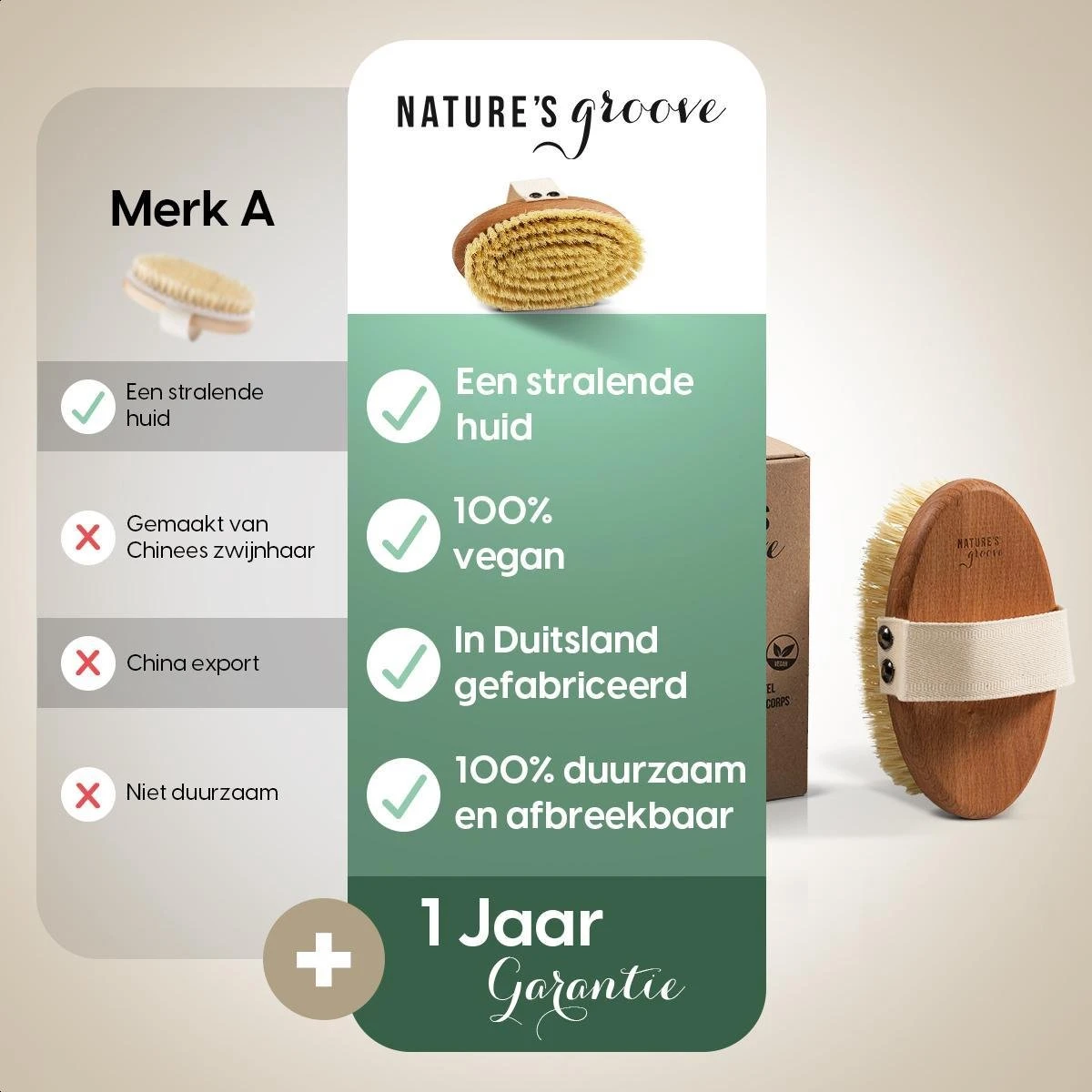 100% Vegan Lichaamsborstel - 0% Plastic - Dry Brushing Badborstel/Droogborstel/Doucheborstel/Huidborstel - Beukenhout - Afbeelding 8