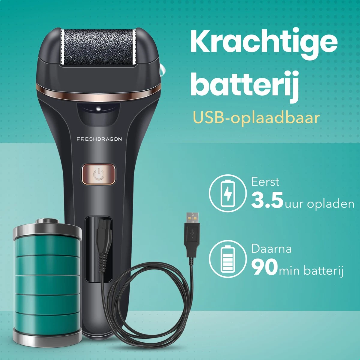 FreshDragon Elektrische Eelt Verwijderaar - Voetvijl - Inclusief 3 Rollers - Oplaadbaar - Afbeelding 2