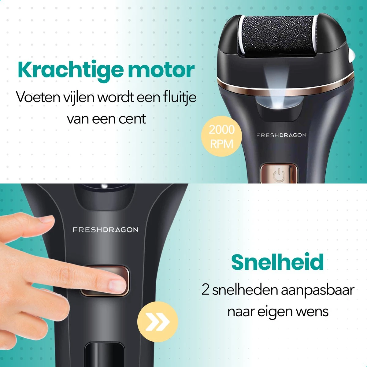 FreshDragon Elektrische Eelt Verwijderaar - Voetvijl - Inclusief 3 Rollers - Oplaadbaar - Afbeelding 4