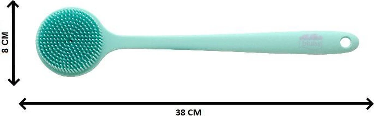 Blubs® – Badborstel – Dry Brush – Rug Scrubber – Lichaamsborstel – Rugborstel Douche Met Steel – Huidborstel – Doucheborstel – Bad- & Doucheaccessoires – Badborstel Met Steel – Doucheborstel Rugborstel – Siliconen Borstel – Massage – Cyaan - Afbeelding 6