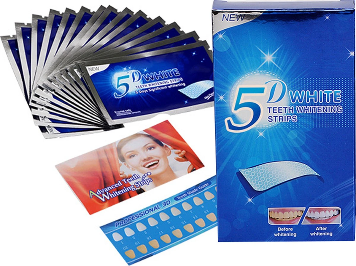 Merkloos Tanden Bleken - Witte Tanden - 5D White Teeth Whitening Strips - Teeth Whitening Strips - 28x Tandenbleek Strips - Zonder Peroxide (0%)