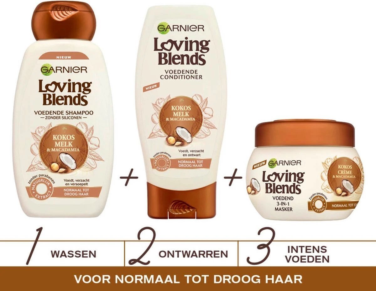 Garnier Loving Blends Conditioner - Kokosmelk & Macadamia - Droog Haar - 6 X 250 Ml - Voordeelverpakking - Afbeelding 4