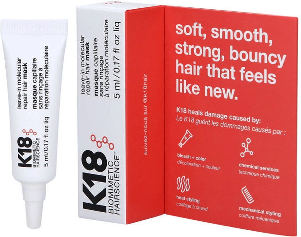 K18 Hair Pro Leave-in Molecular Repair Mask 5 Ml Tube - Haarmasker Droog Haar - Haarmasker Beschadigd Haar