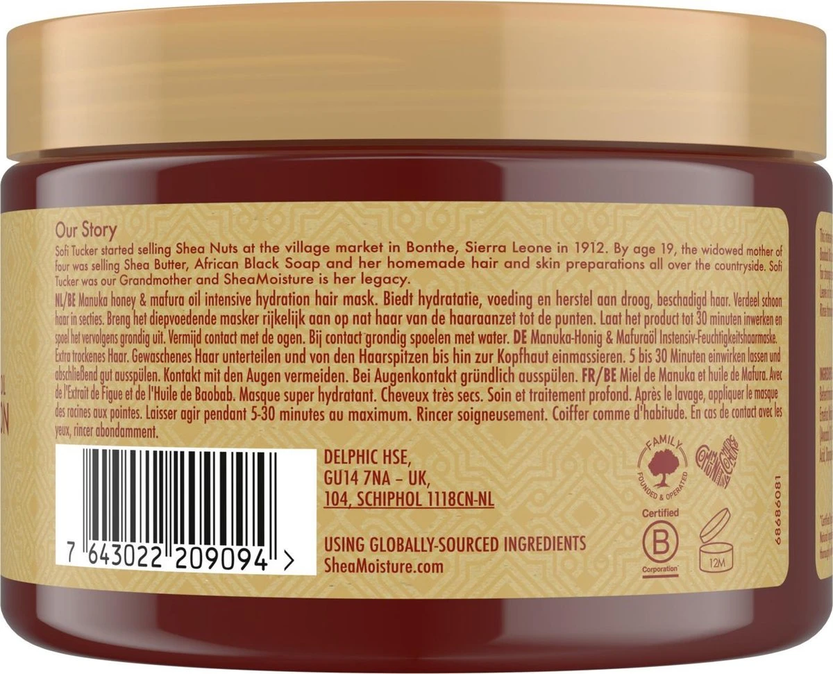 Shea Moisture Manuka Honey & Mafura Oil - Haarmasker Intensive Hydration - 355 Ml - Afbeelding 2