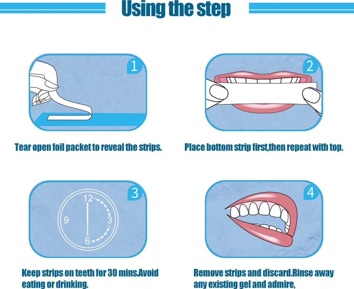 Merkloos Tanden Bleken - Witte Tanden - 5D White Teeth Whitening Strips - Teeth Whitening Strips - 28x Tandenbleek Strips - Zonder Peroxide (0%) - Afbeelding 2