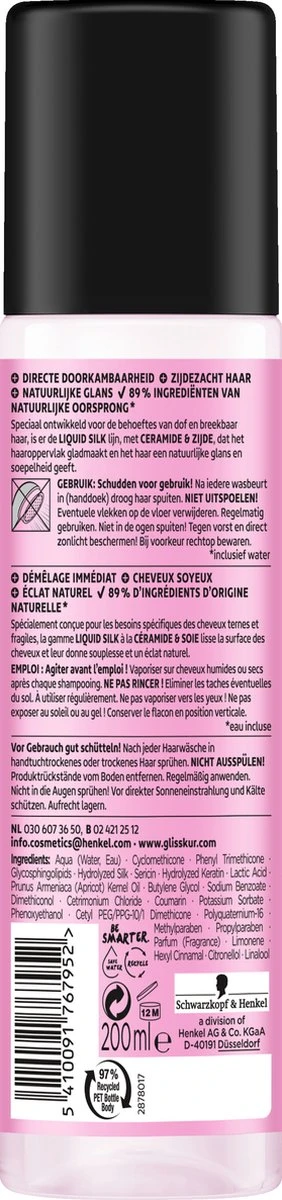 Gliss Kur Liquid Silk Gloss Anti-Klit Spray 6x 200 Ml - Grootverpakking - Afbeelding 6