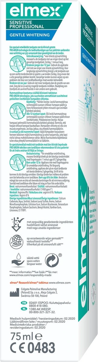 Elmex Sensitive Professional Gentle Whitening Tandpasta 4 X 75ml - Voor Gevoelige Tanden - Voordeelverpakking - Afbeelding 2