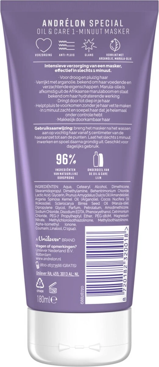 Andrélon Oil & Care Haarmasker – 1 Minuut WOW Masker - 6 X 180 Ml – Voordeelverpakking - Afbeelding 2
