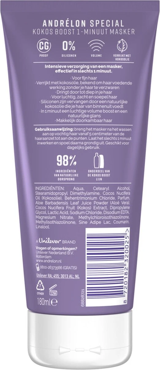 Andrélon Kokos Boost Haarmasker - 1 Minuut WOW Masker - 6 X 180 Ml – Voordeelverpakking - Afbeelding 14