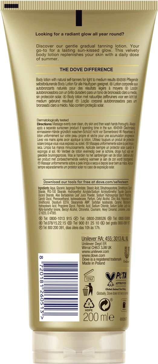 Dove Body Love Summer Revived Light-Medium Zelfbruinende Bodylotion 200 Ml - Afbeelding 2