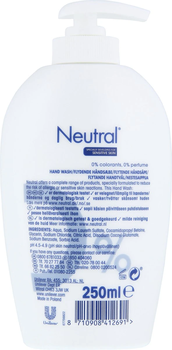 Neutral Vloeibare Handzeep Parfumvrij - 6 X 250 Ml - Voordeelverpakking - Afbeelding 6