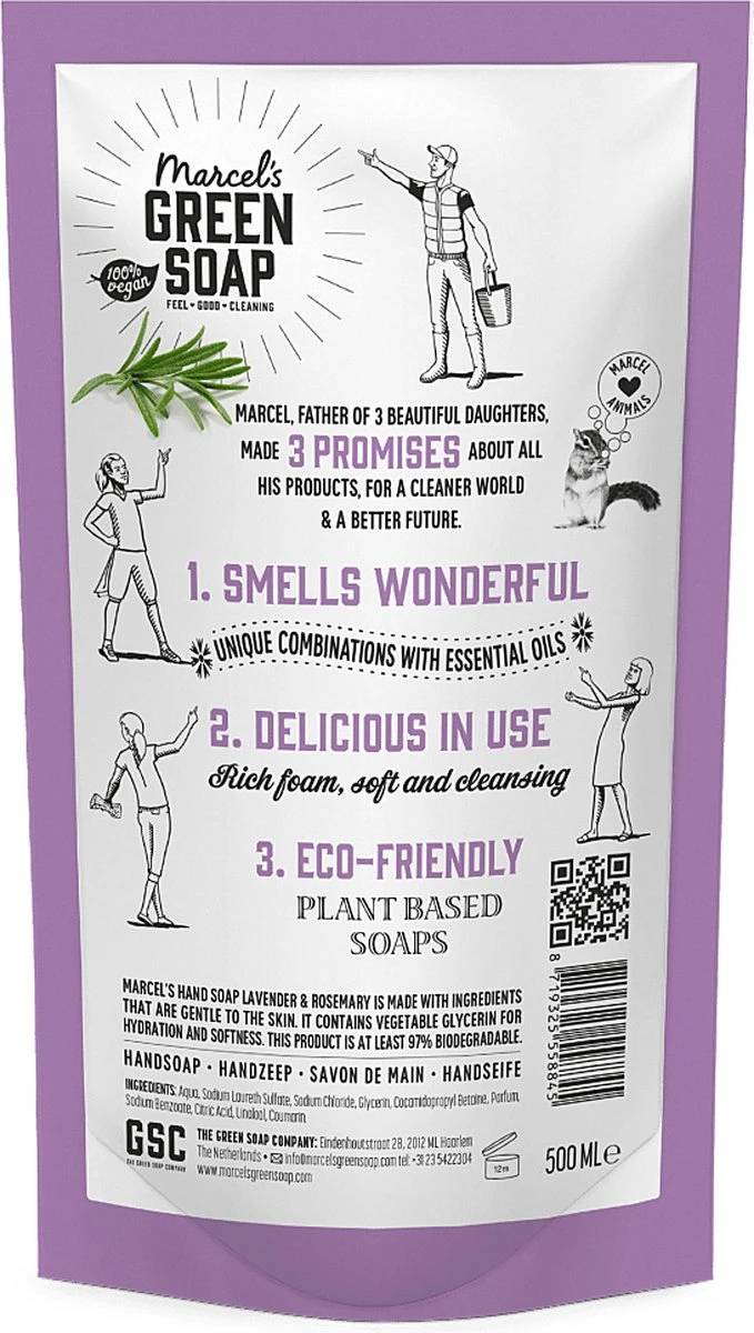 Marcel's Green Soap Handzeep Navulling Lavendel & Rosemarijn - 500 Ml - Afbeelding 2