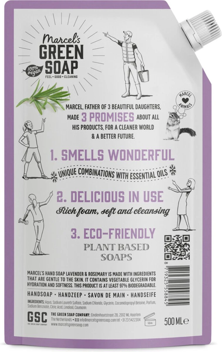 Marcel's Green Soap Handzeep Navulling Lavendel & Rosemarijn - 500 Ml - Afbeelding 3