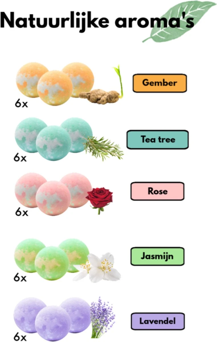 Bruisballen - 30 Stuks - 5 Verschillende Geuren - Voor In Bad - Etherische Oliën - Aromatherapie - Badballen - Badparels - Afbeelding 6