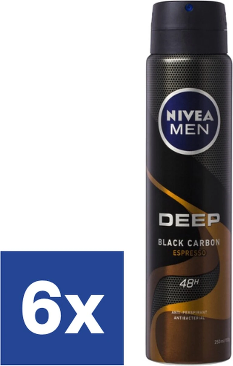 NIVEA MEN Deep Espresso Deodorant Spray - 6 X 150ml - Anti-Transpirant Spray - Voordeelverpakking