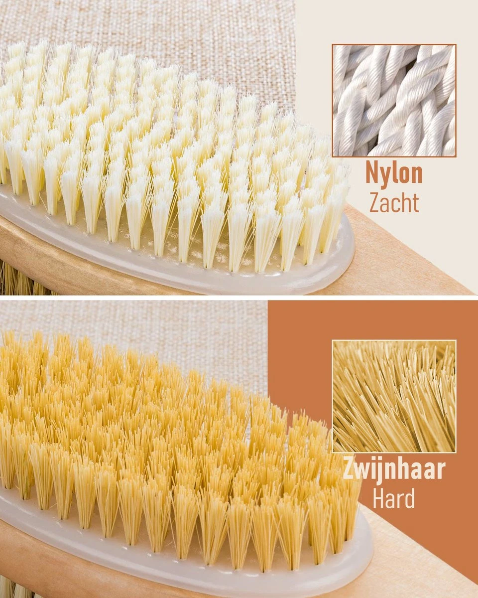 Fesio Lichaamsborstel Met Lange Steel - Dubbelzijdig - Dry Brushing Rugborstel/Badborstel/Doucheborstel/Huidborstel - 43 Cm - Afbeelding 4