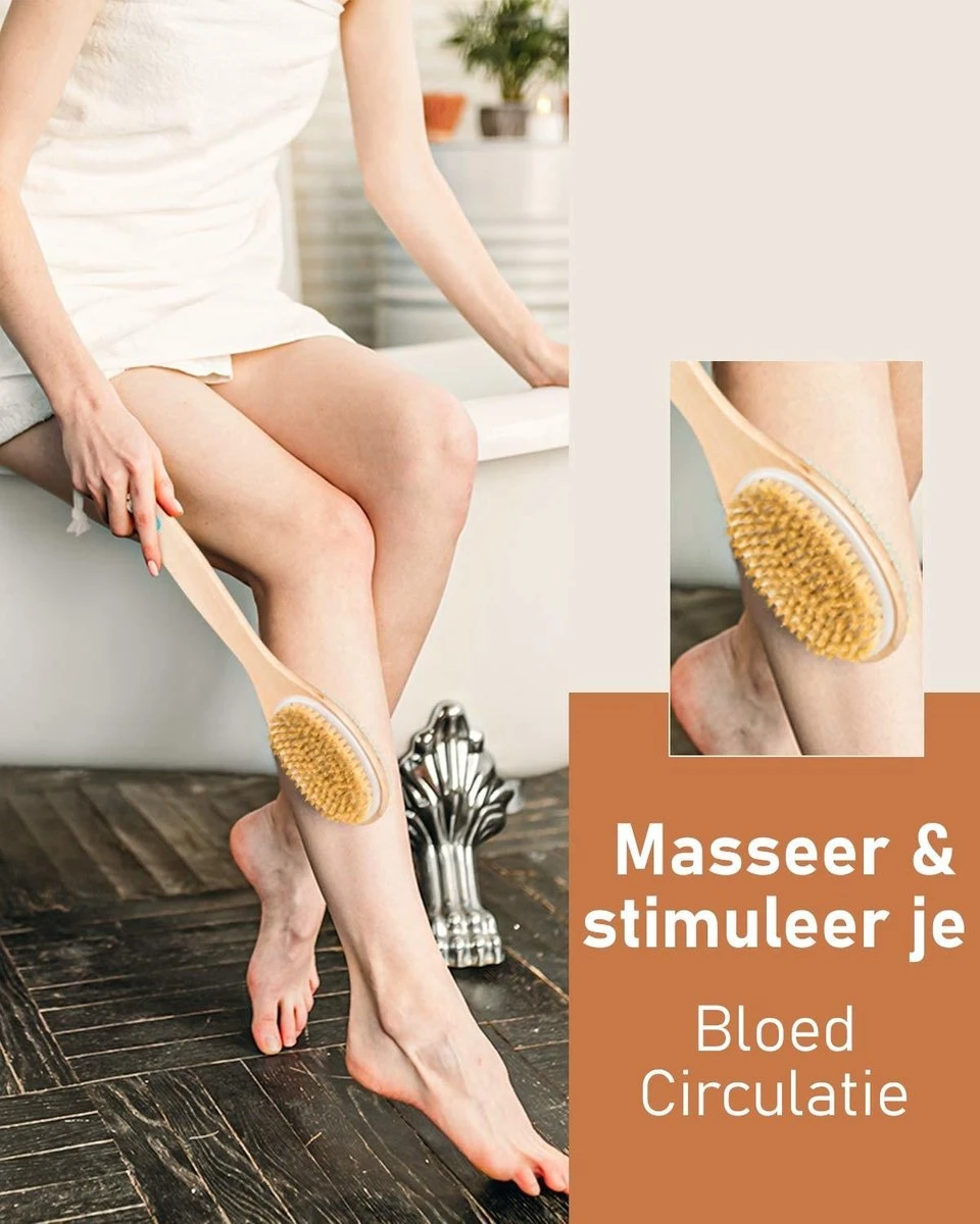 Fesio Lichaamsborstel Met Lange Steel - Dubbelzijdig - Dry Brushing Rugborstel/Badborstel/Doucheborstel/Huidborstel - 43 Cm - Afbeelding 6